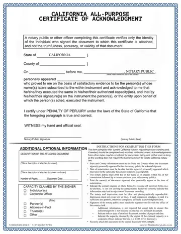 California Acknowledgement Certificate Form Preview