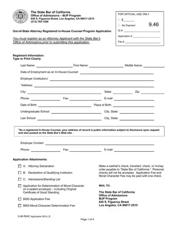 California Application Registered In Counsel Form Preview