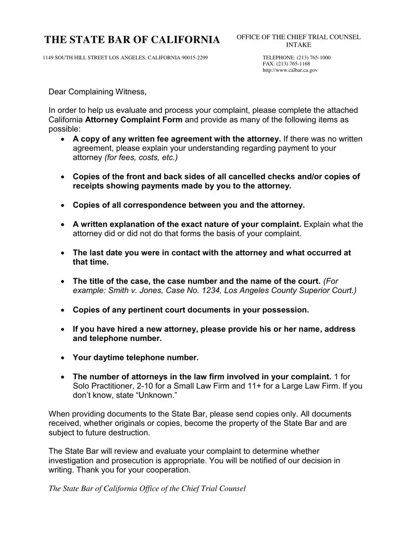 California Attorney Complaint first page preview