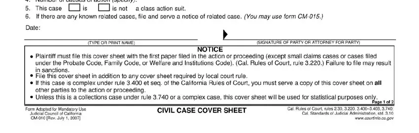 stage 3 to filling out civil case sheet