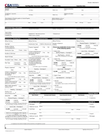California Earthquake Authority Form Preview