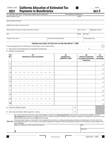 California Form 541 T Preview
