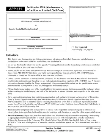 California Form App 151 Preview