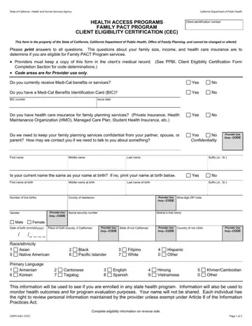 California Form Cdph 4461 Preview