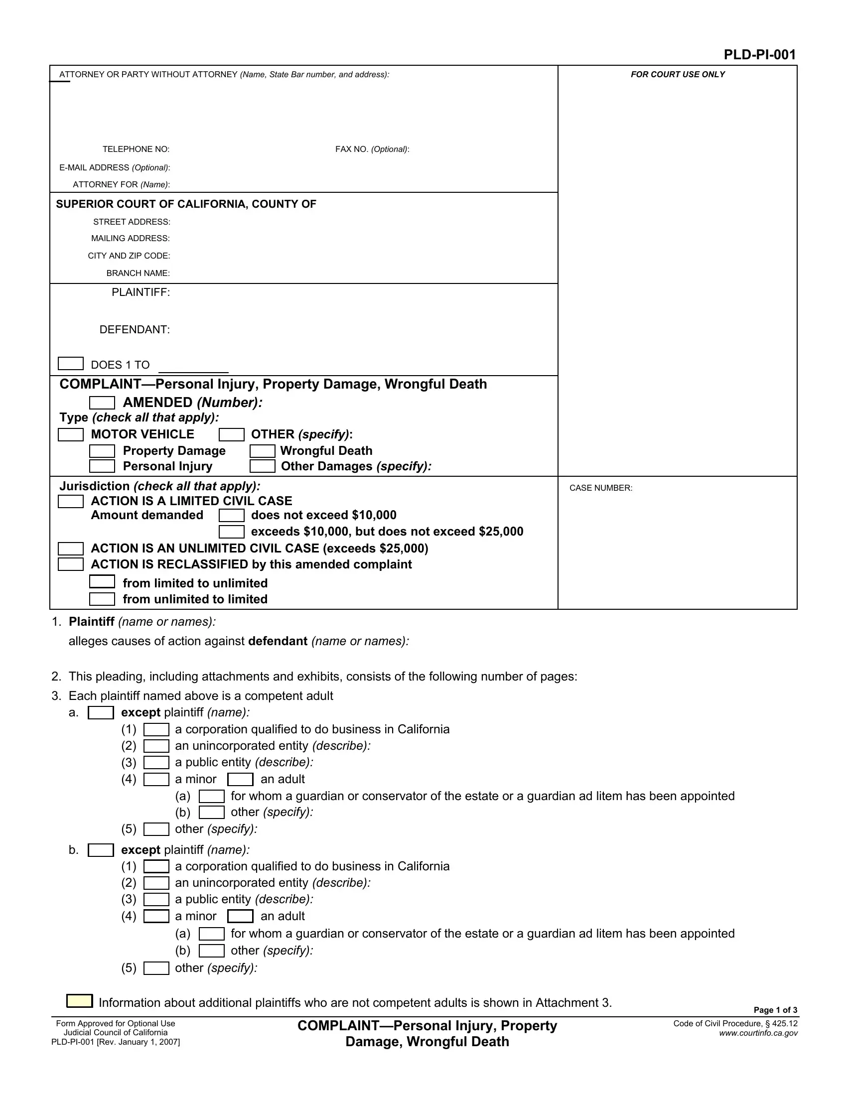 California Form Complaint Fill Out Printable PDF Forms Online