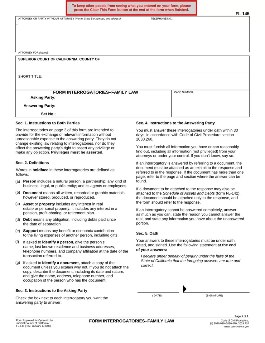 California Form Fl 145 first page preview