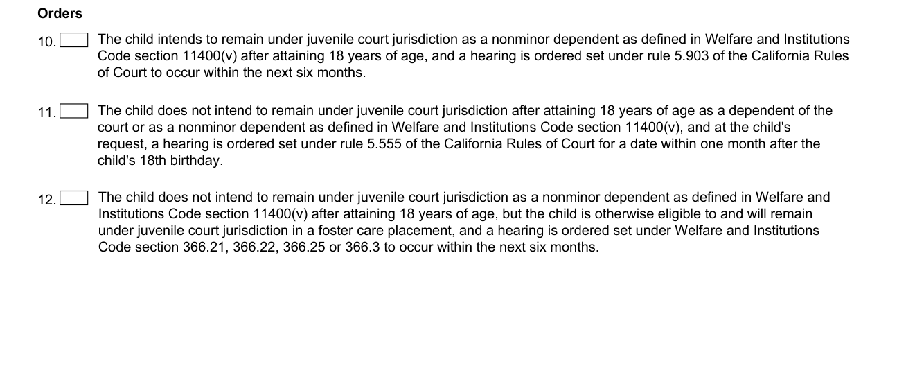 Form JV-460 example filled out, orders