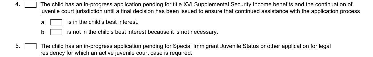 Form JV-460 example filled out, pending applications
