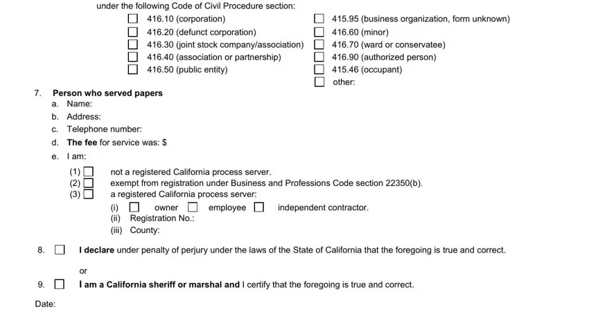 Filling out pos 010 proof of service part 5