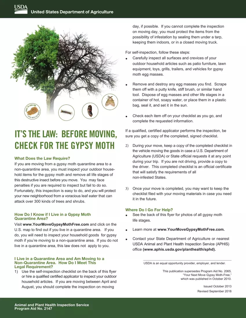 California Gypsy Moth Checklist first page preview
