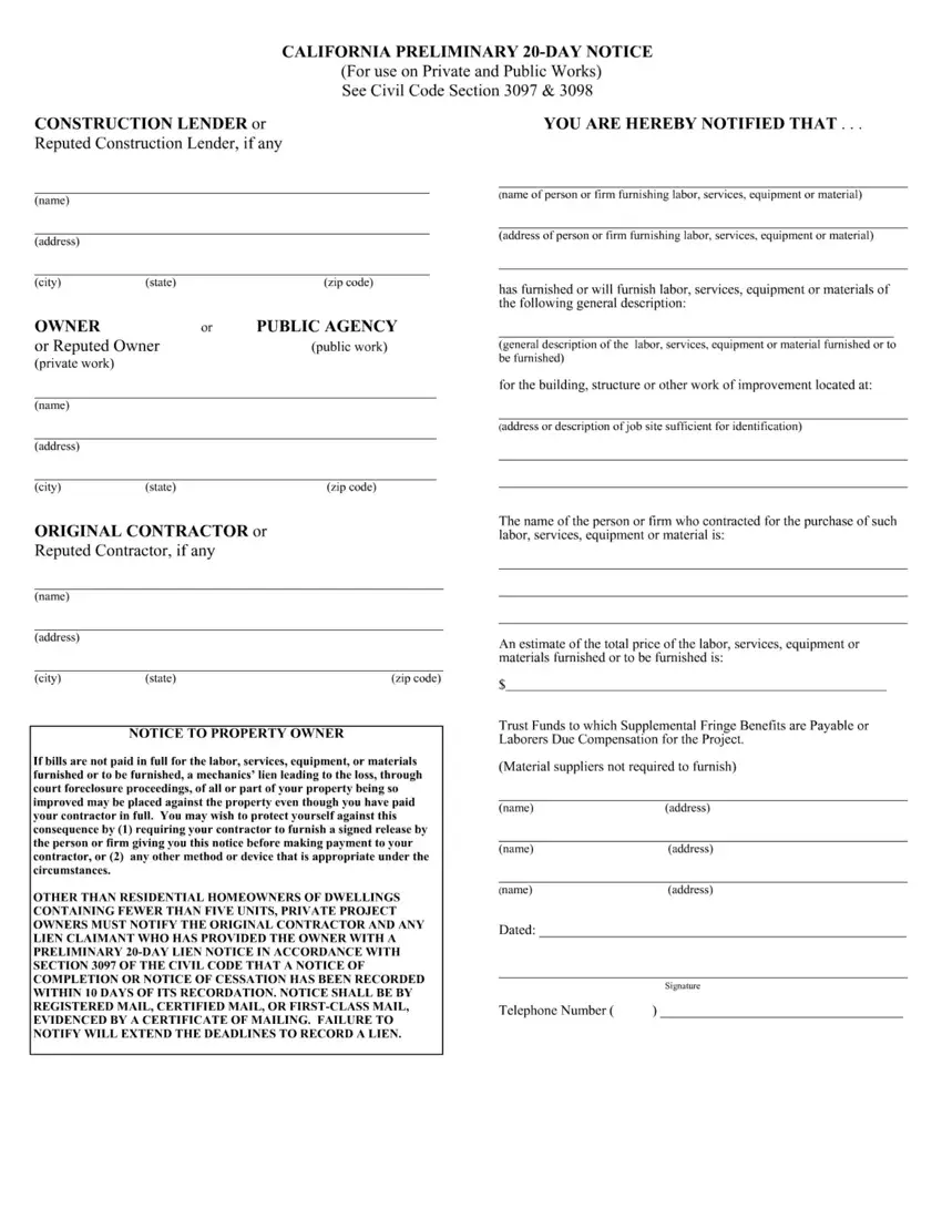 California Preliminary Notice Form 2022 Pdf Free