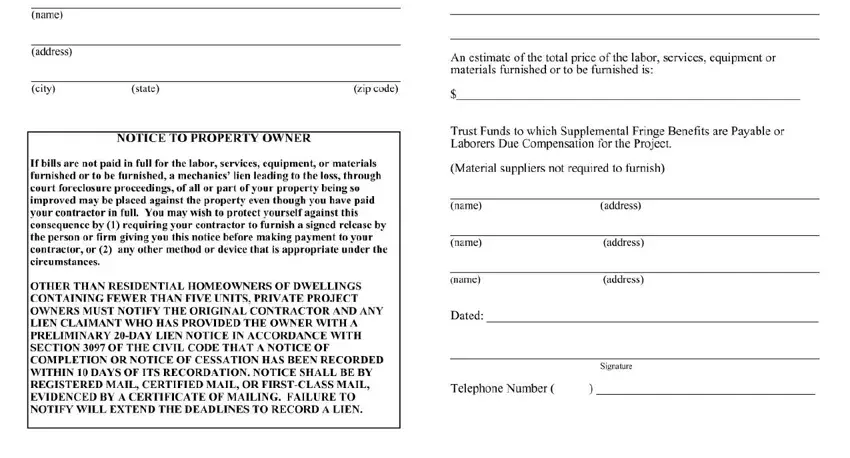 Filling out preliminary notice form ca part 2