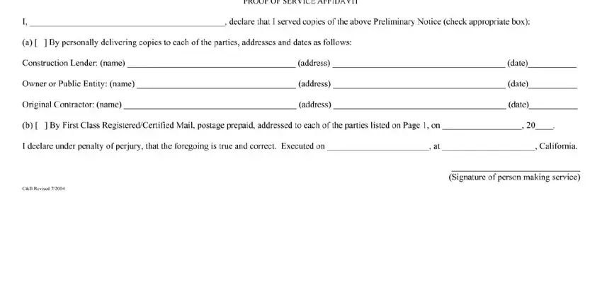 Completing preliminary notice form ca stage 3