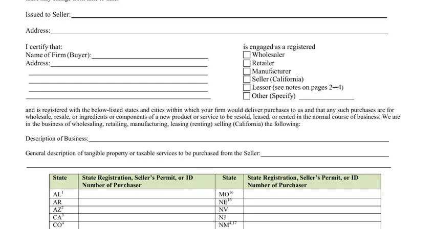 entering details in California Sales Tax Certificate step 1