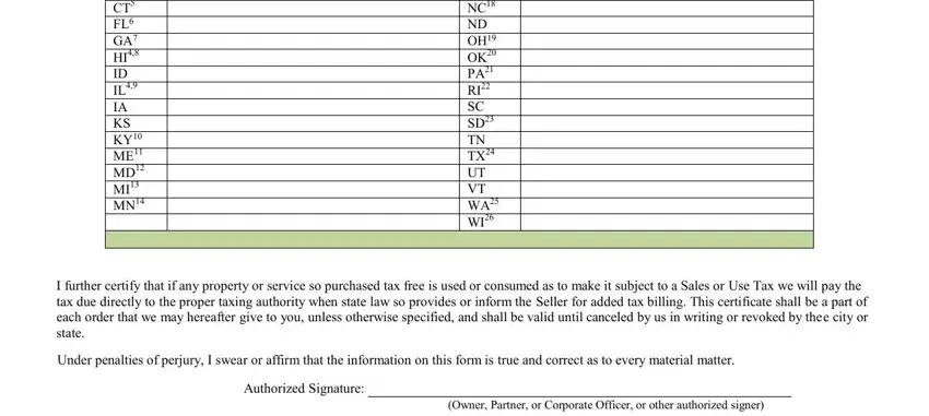 Filling out California Sales Tax Certificate stage 2