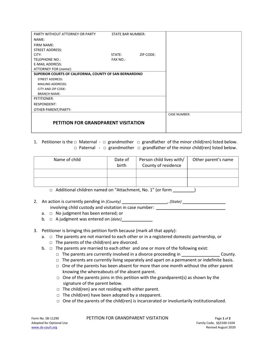 California Sb 11290 Form first page preview