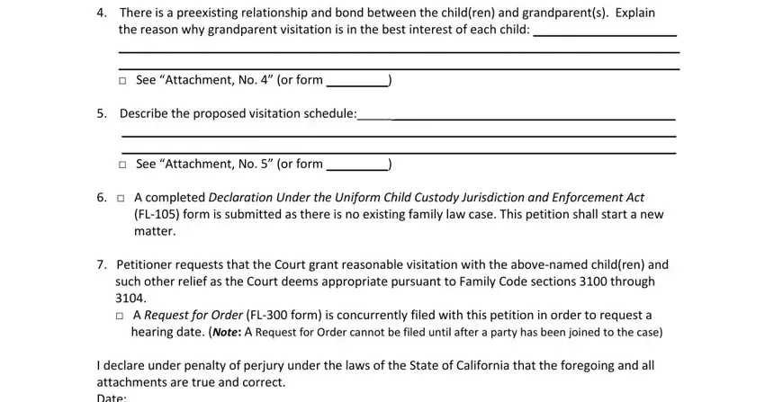 california petition grandparent sample There is a preexisting, Describe the proposed visitation, A completed Declaration Under, Petitioner requests that the, and I declare under penalty of perjury fields to fill