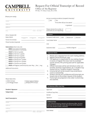 Campbell University Request Form Preview