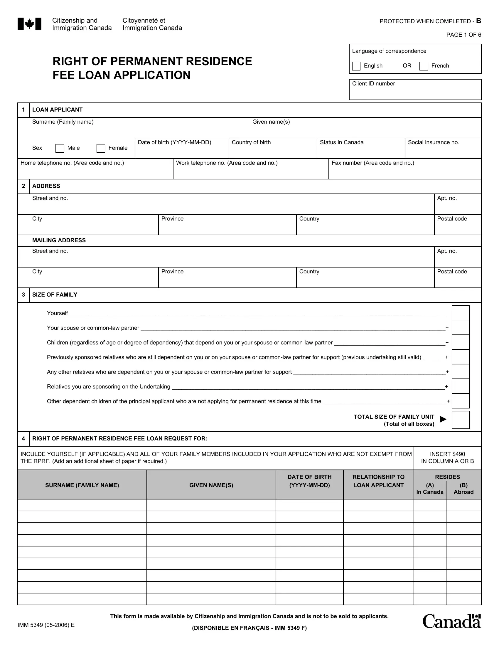 Canada Form Imm 5349 Preview