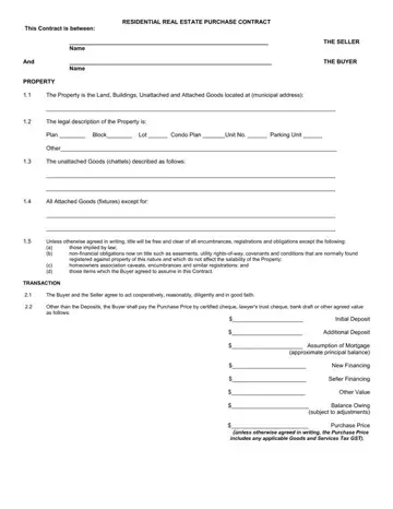 Canada Real Estate Contract Form Preview