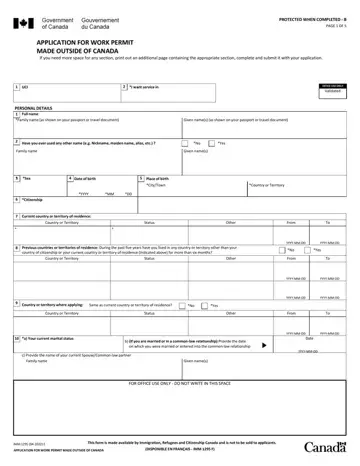 Canada Work Permit Application Form Preview