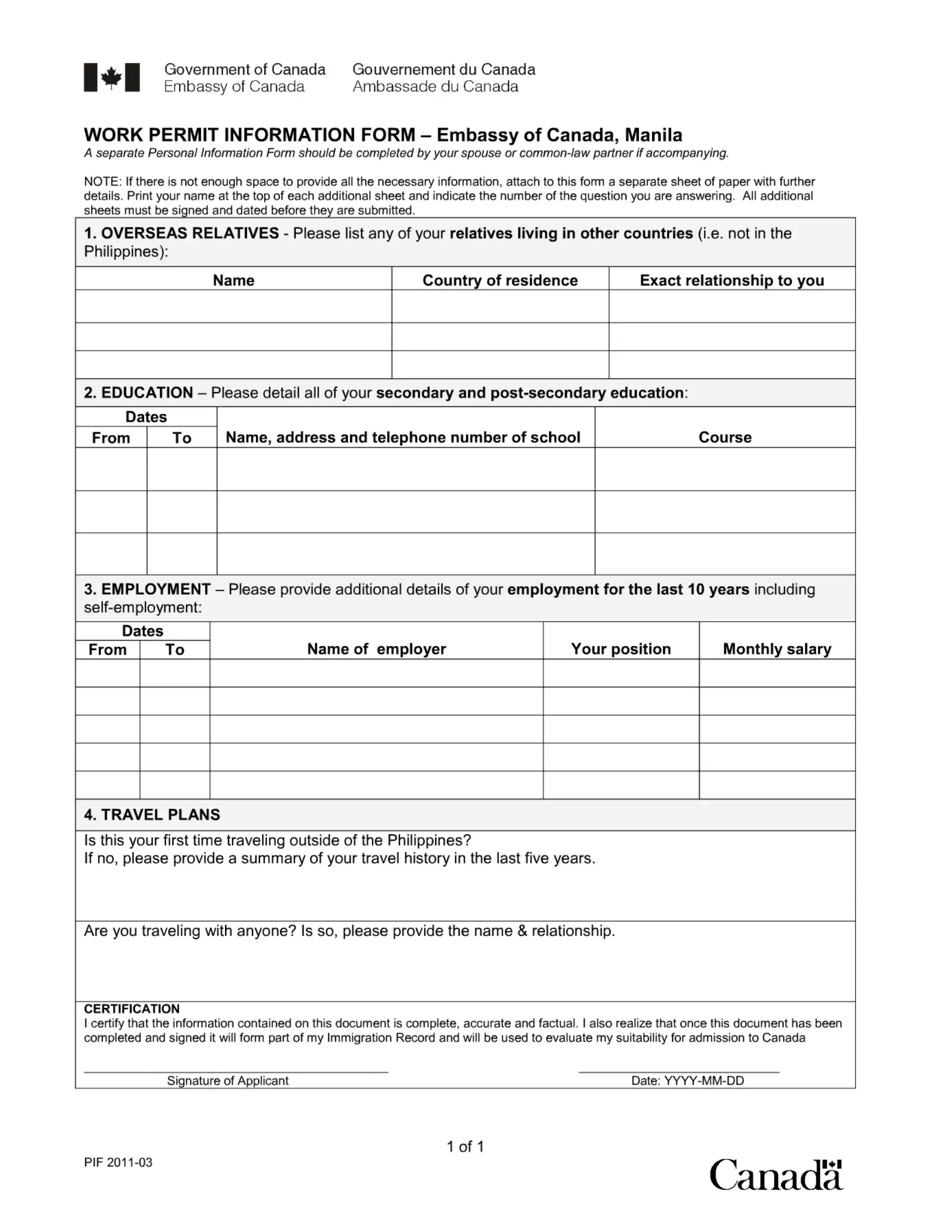Canadian Open Work Permit Form Preview