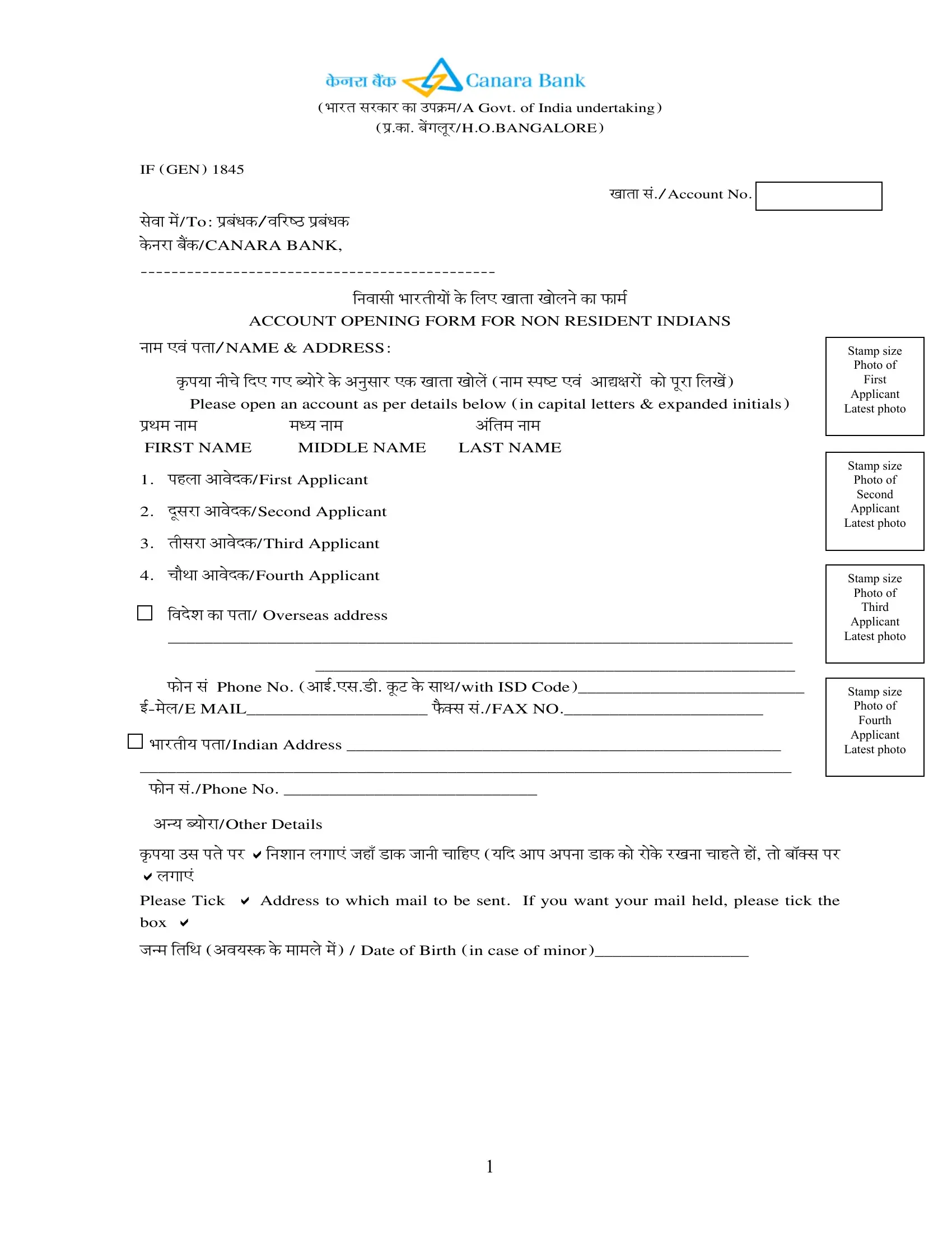 Canara Bank Account Opening PDF Form FormsPal