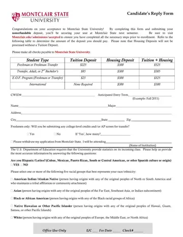 Candidates Reply Form Montclair Preview