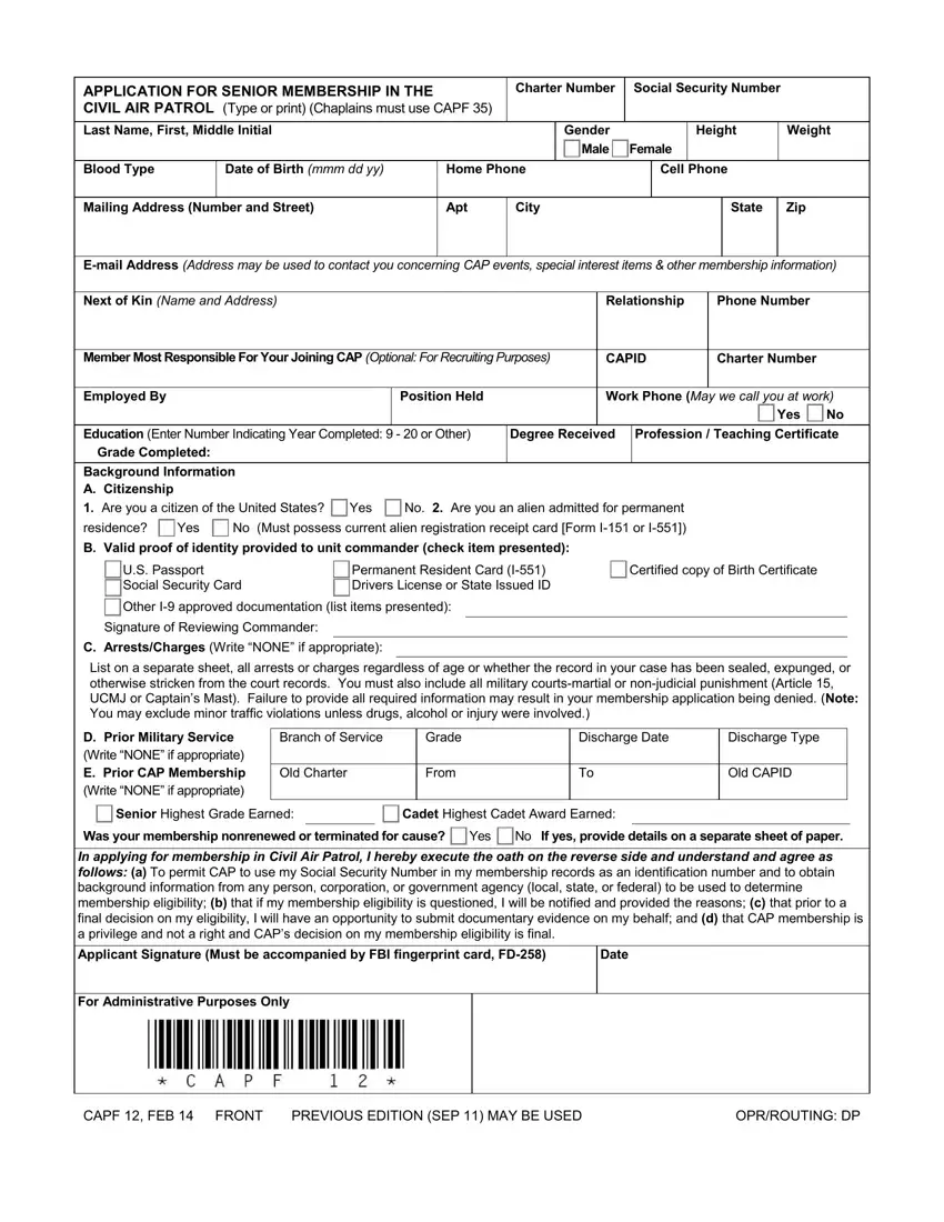 Capf 12 Form first page preview