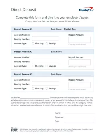 Capital One Direct Deposit Form Preview