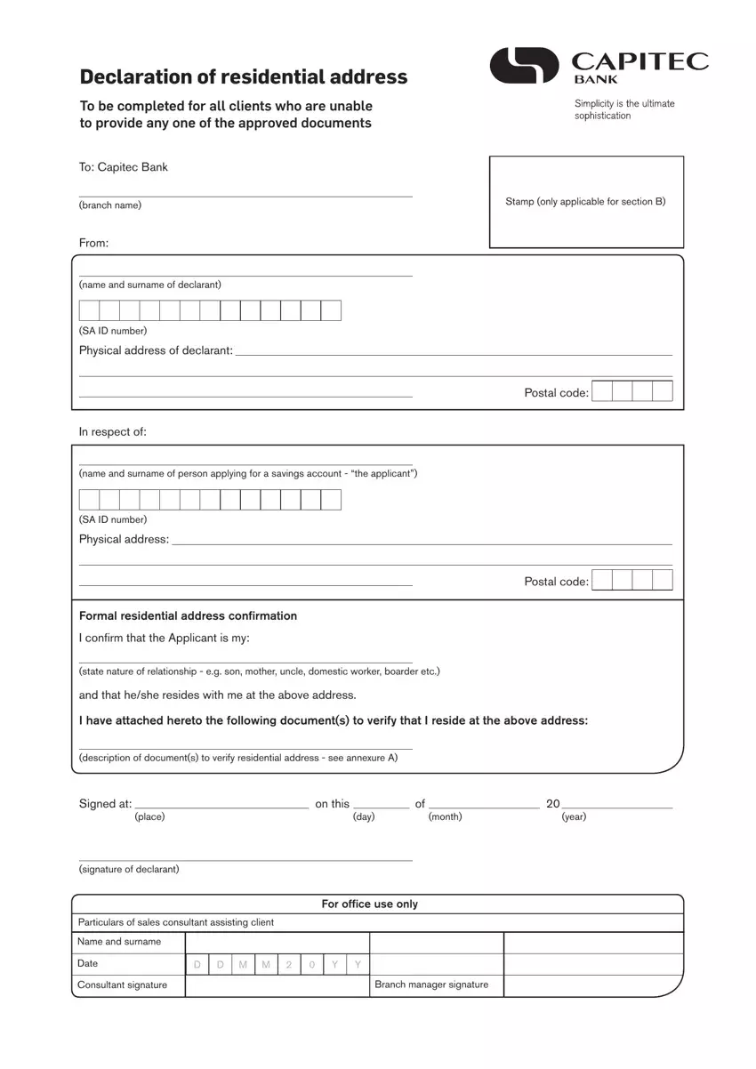 Capitec Bank Opening Form first page preview