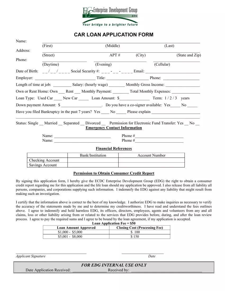 Car Loan Application Form first page preview