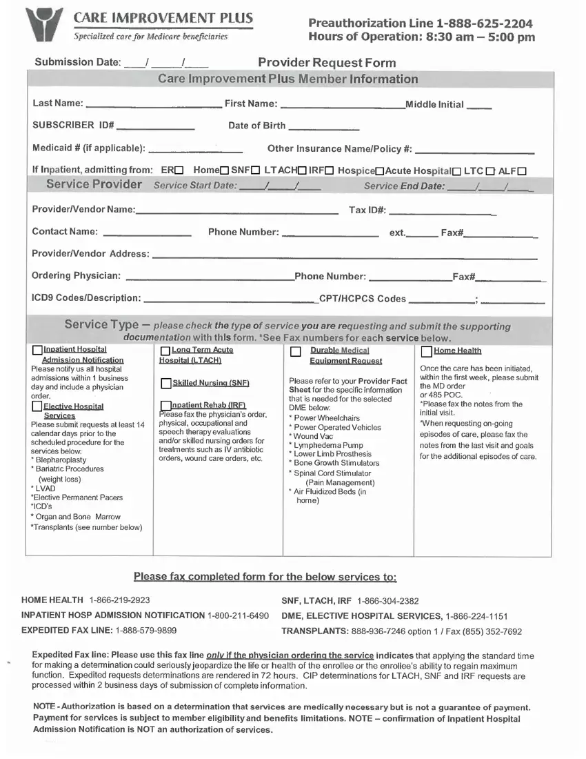 Care Improvement Plus Authorization Form first page preview