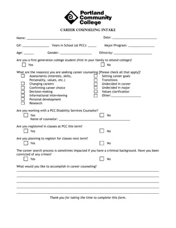 Career Counseling Intake Form Preview