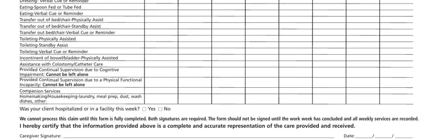 Filling out caregiver daily log stage 2