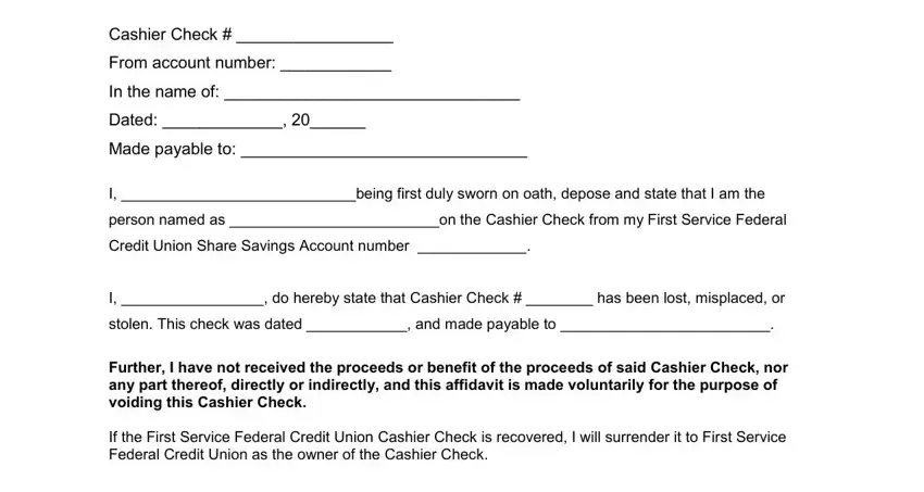portion of fields in blank cashier check