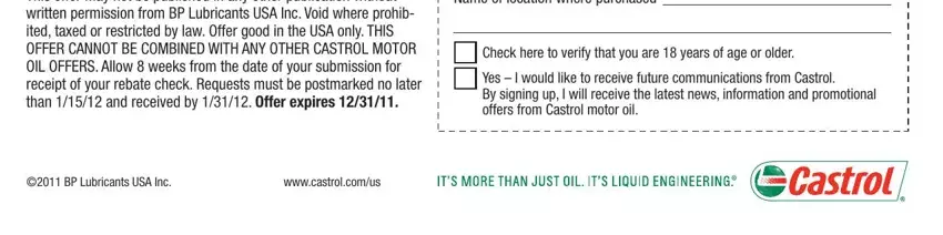 castrol oil promotions BPLubricantsUSAIncwwwcastrolcomus, and Nameoflocationwherepurchased blanks to insert