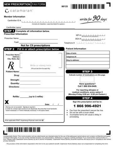Cataramaran Fax Order Form Preview