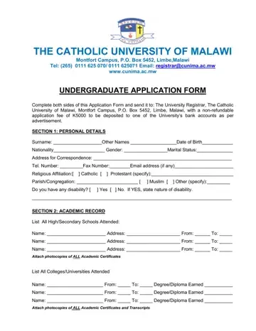 Catholic University Of Malawi Application Form Preview
