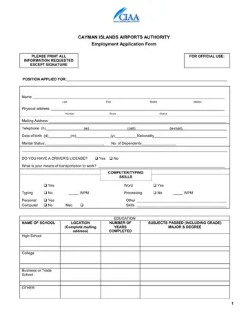Cayman Island Security Application Form Preview