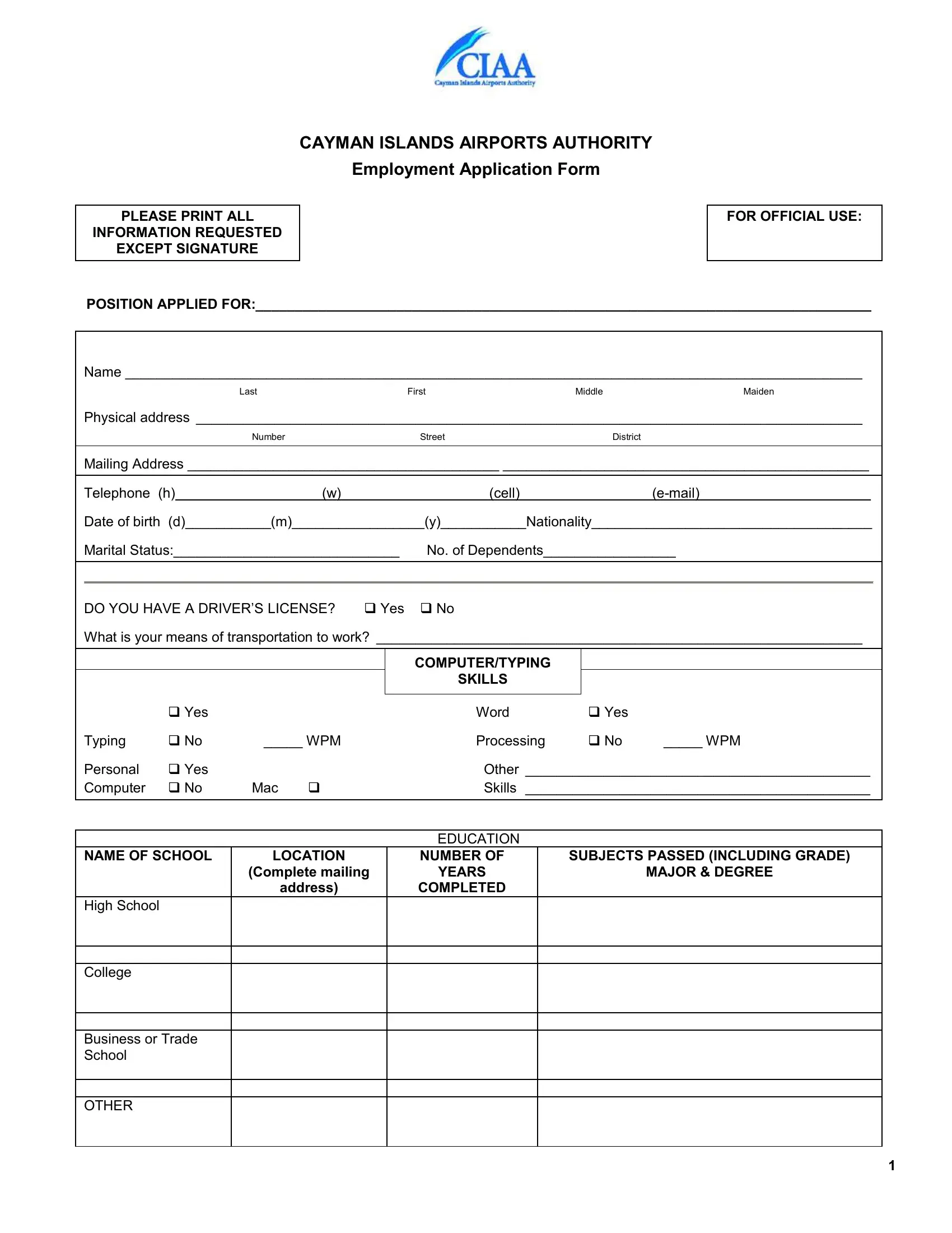 Cayman Island Security Application PDF Form FormsPal