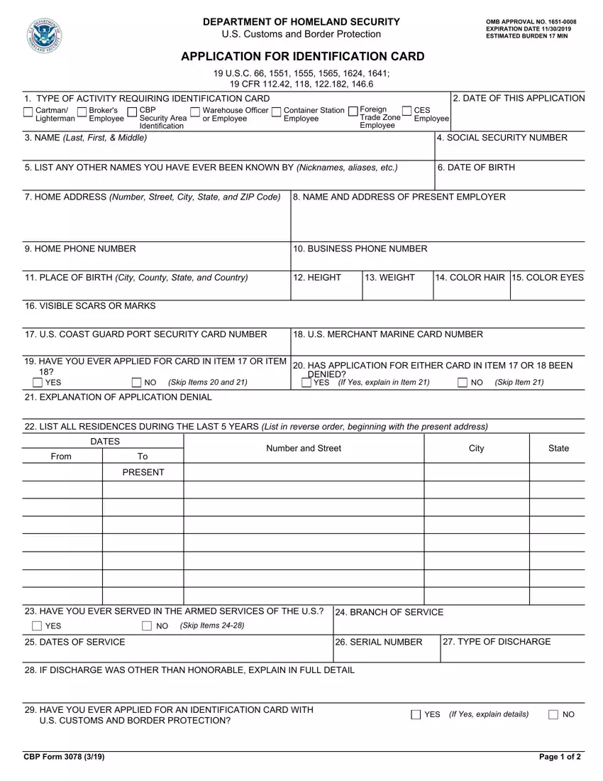 Cbp Form 3078 first page preview