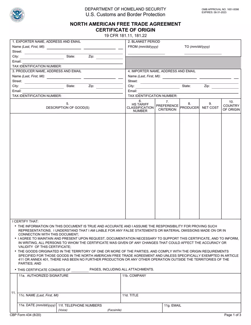 Cbp Form 434 first page preview