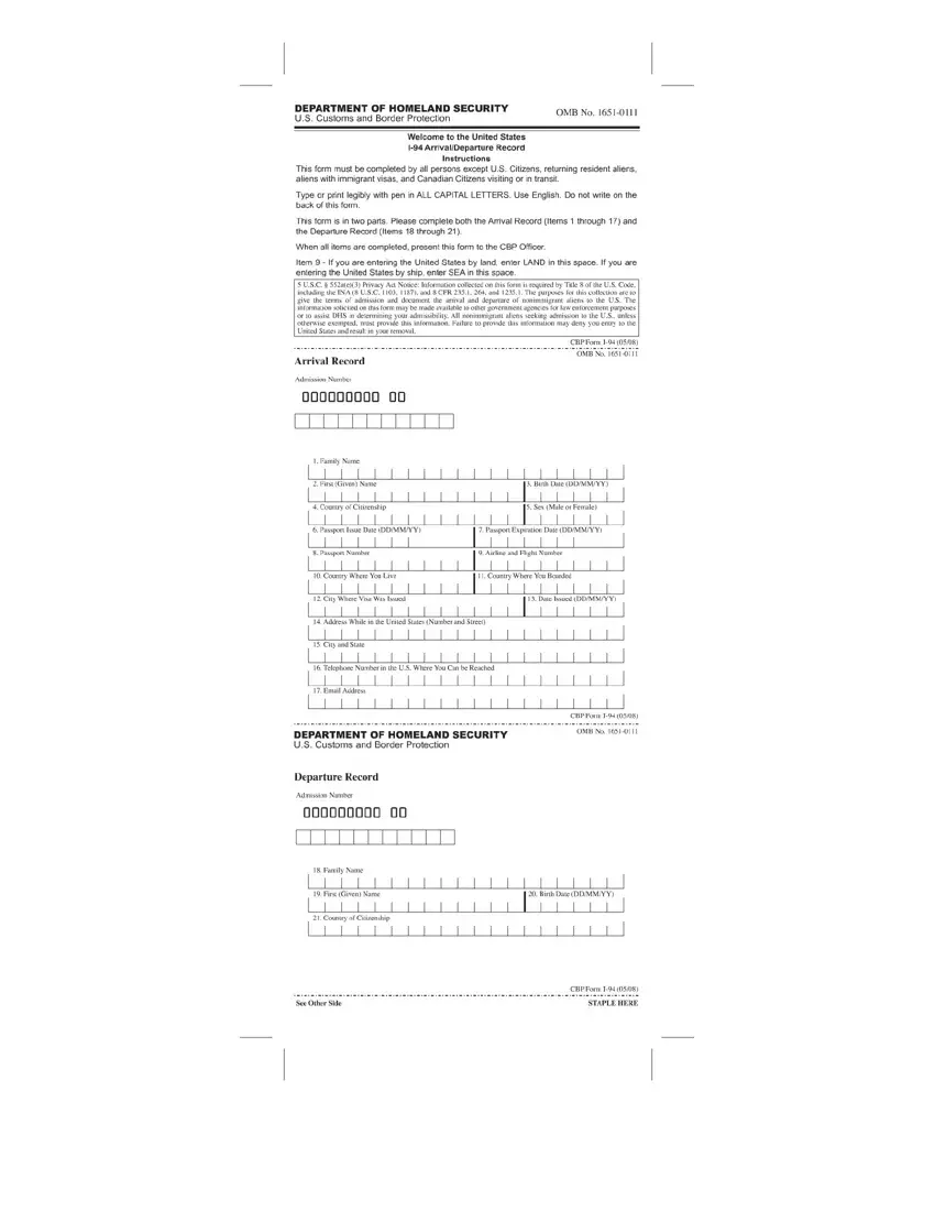Cbp Form I 94 first page preview
