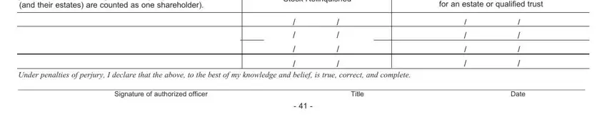 nj 2553 pdf Name of shareholder person no, Date Stock Relinquished, Social Security Number or Employer, Under penalties of perjury I, Signature of authorized officer, Title, and Date blanks to fill out