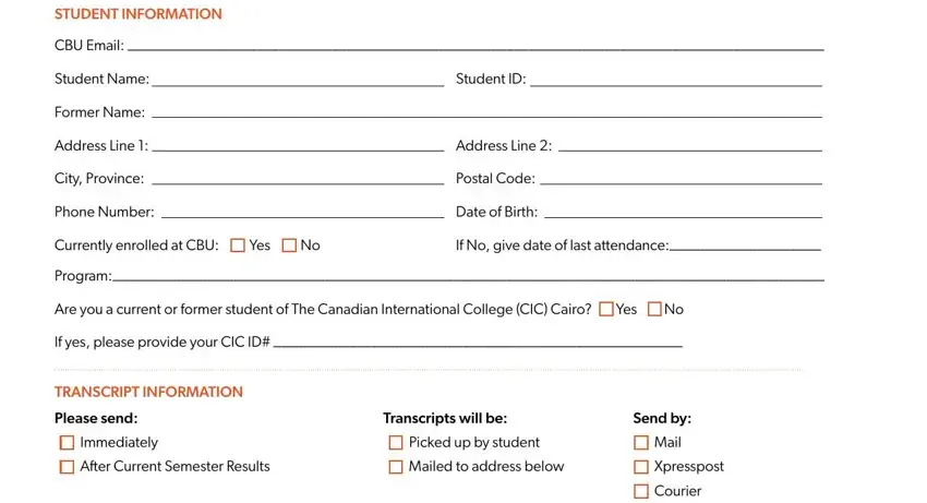 transcript request form cbu blanks to complete
