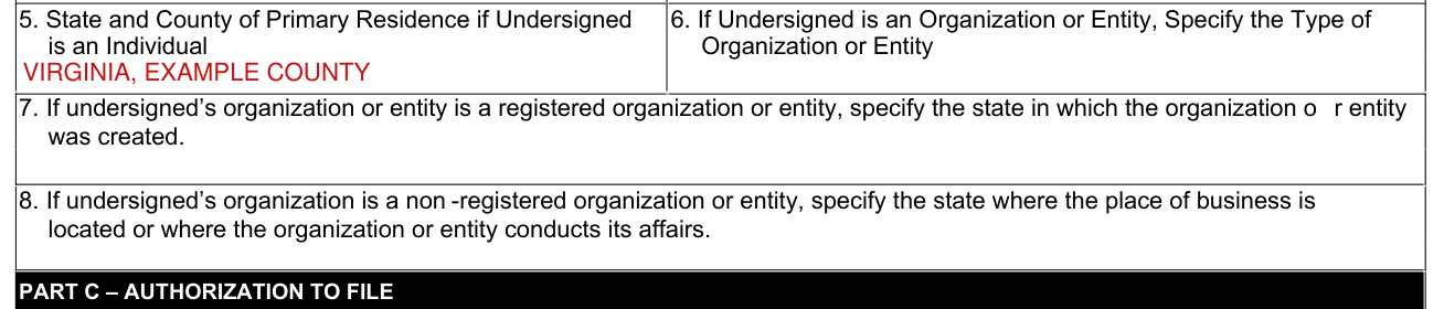 Form CCC-10 example filled out, organization or Entity