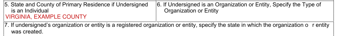 Form CCC-10 example filled out, state and County of Primary Residence