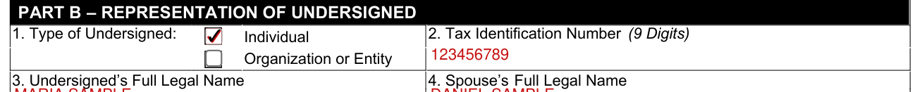 Form CCC-10 example filled out, tax Identification Number