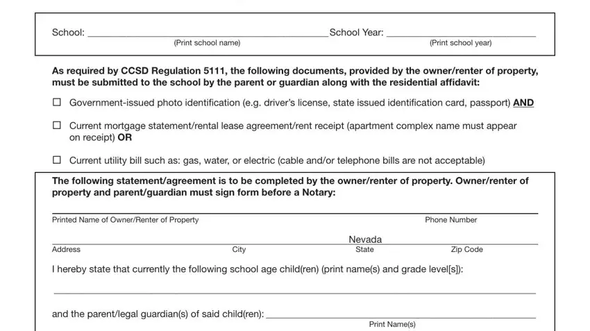 ccsd residential affidavit form blanks to complete